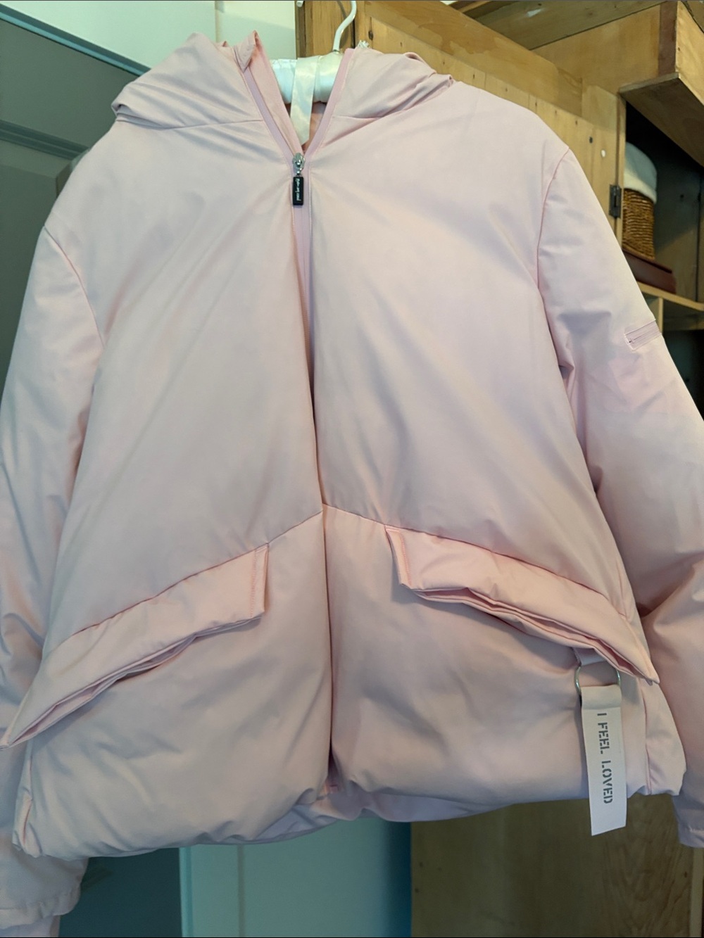 Peace Love World Soft Pink Puffer Jacket with Hood